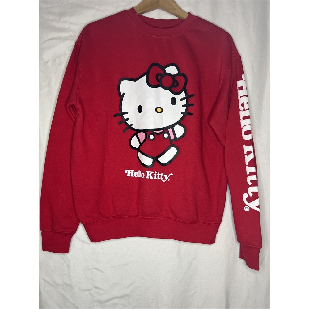 Sanrio HELLO KITTY Red Logo Sleeve Oversized Sweatshirt‎ Sz S